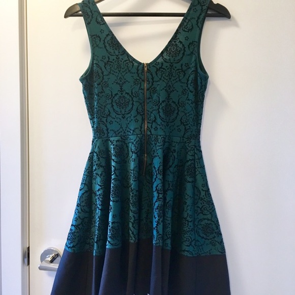 Teal Velvet Print Sleeveless Dress - Picture 4 of 8